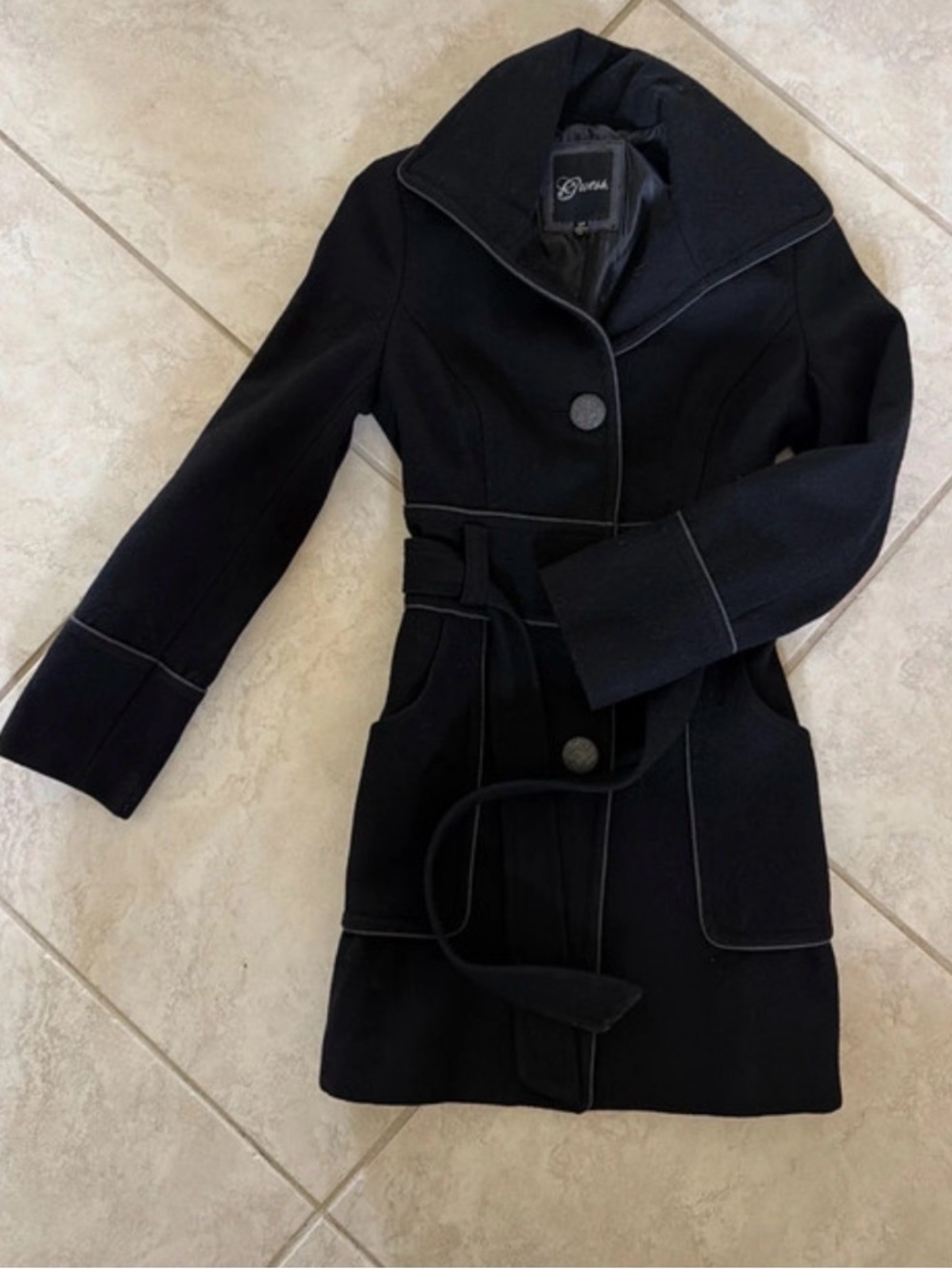 Guess Black Belted Trench Coat